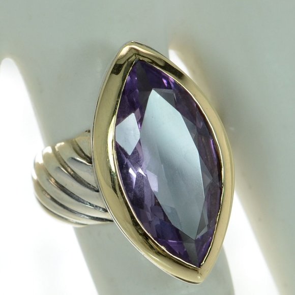 Flli Menegatti925 Sterling Silver and 18K Gold Marquise Cut Amethyst Ring